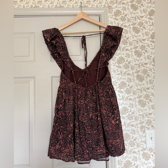 Anthropologie Open Back Ruffle Mini Dress | Size M | Boho Print - Picture 9 of 11
